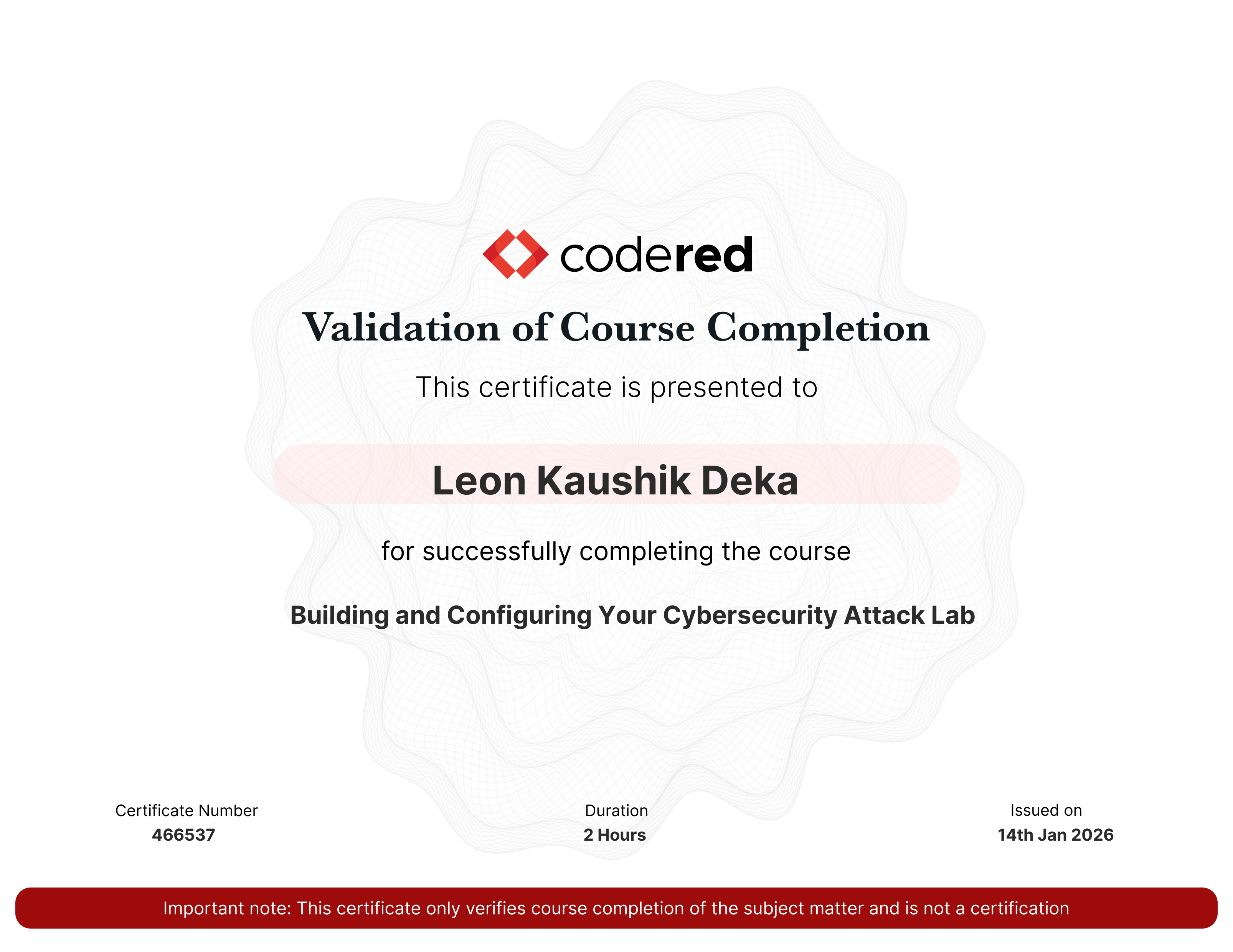 Building and Configuring Your Cybersecurity Attack Lab certificate
